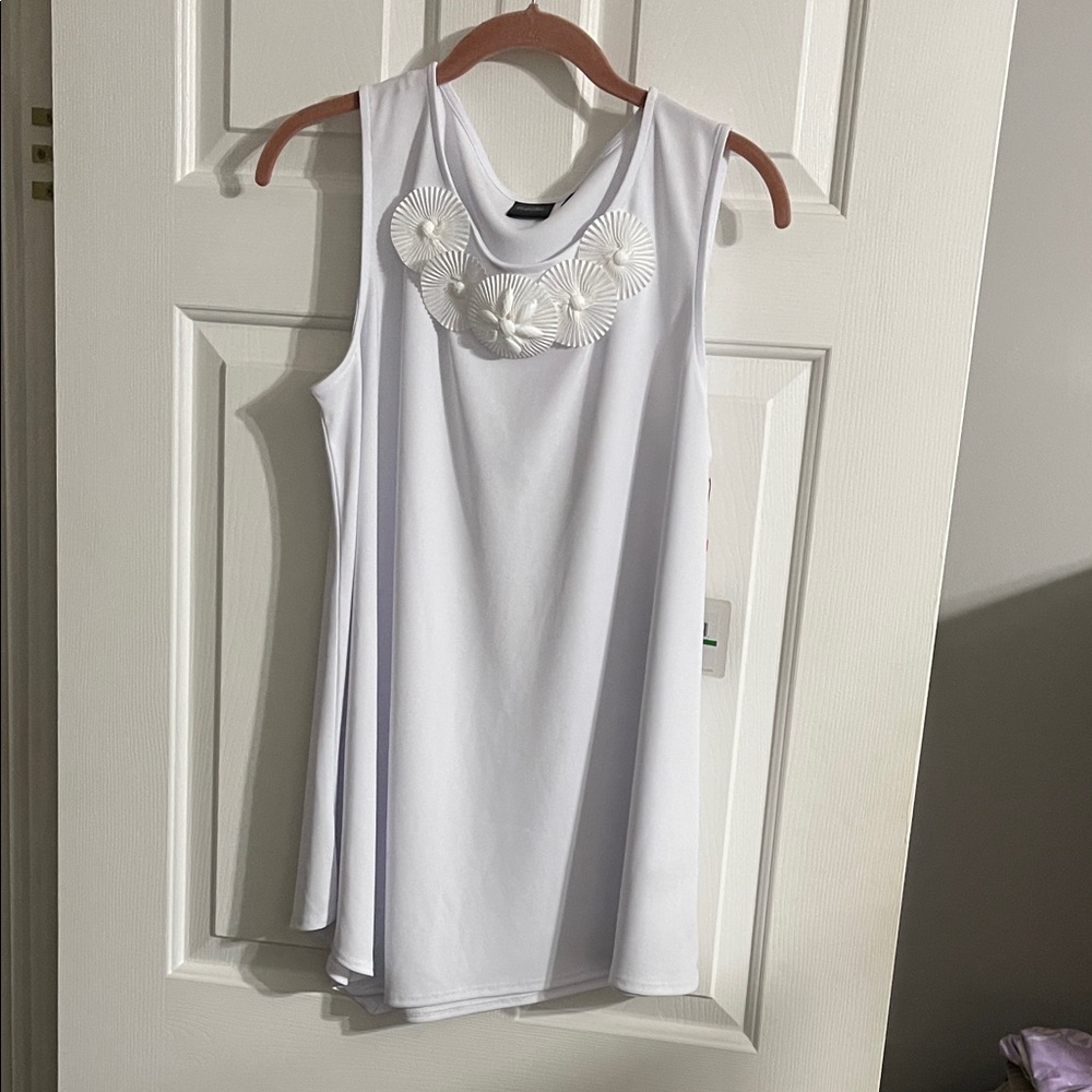 Rafaella White Sleeveless Top with Floral Appliqué